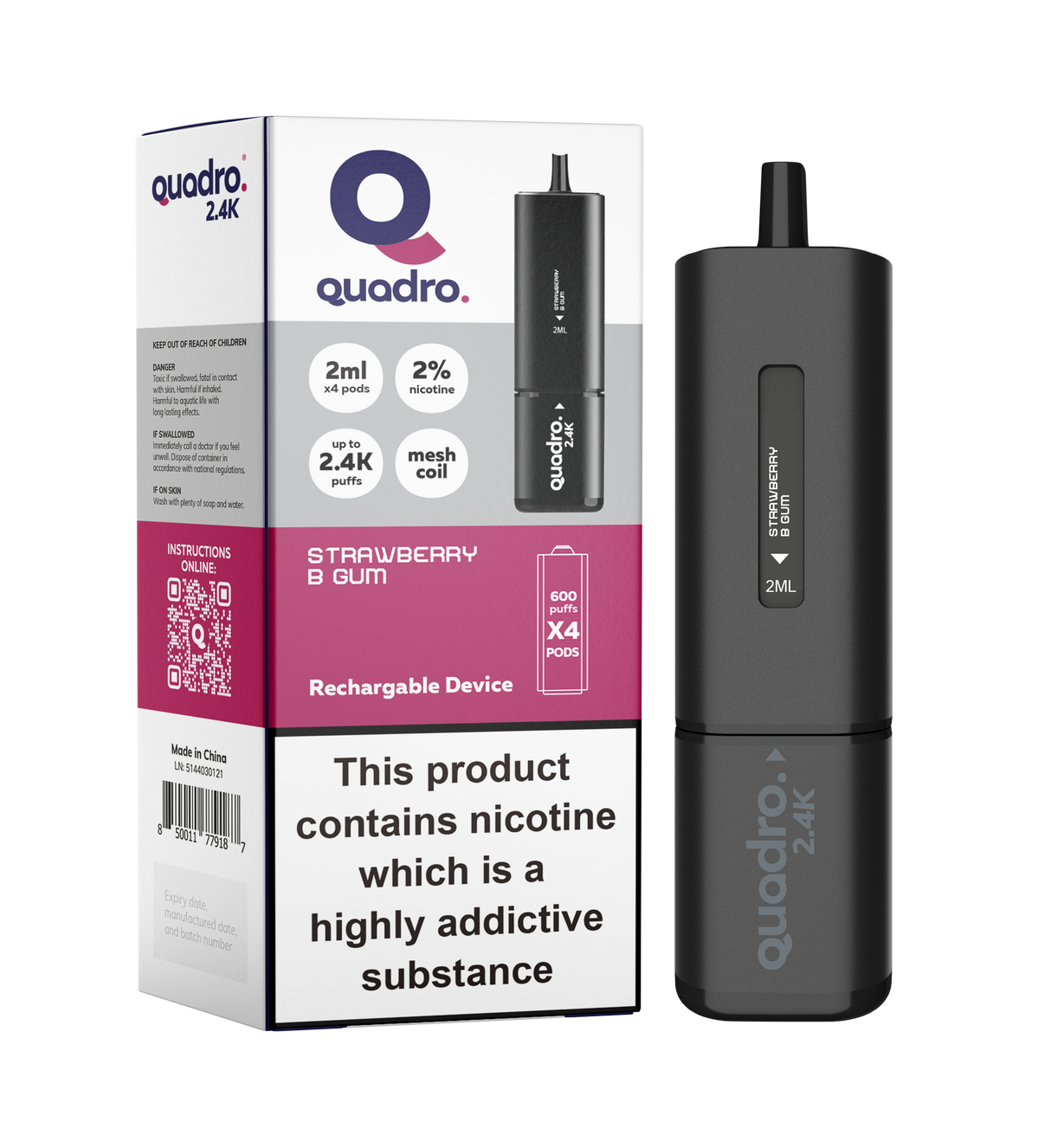 Strawberry B gum - Quadro 4 In 1 Black Series Vape